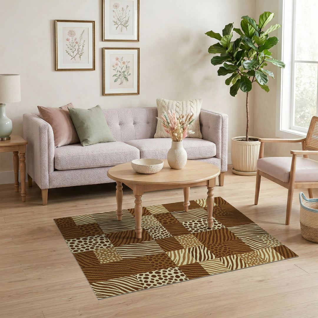 Brown Zebra Leopard Patchwork Area Rug