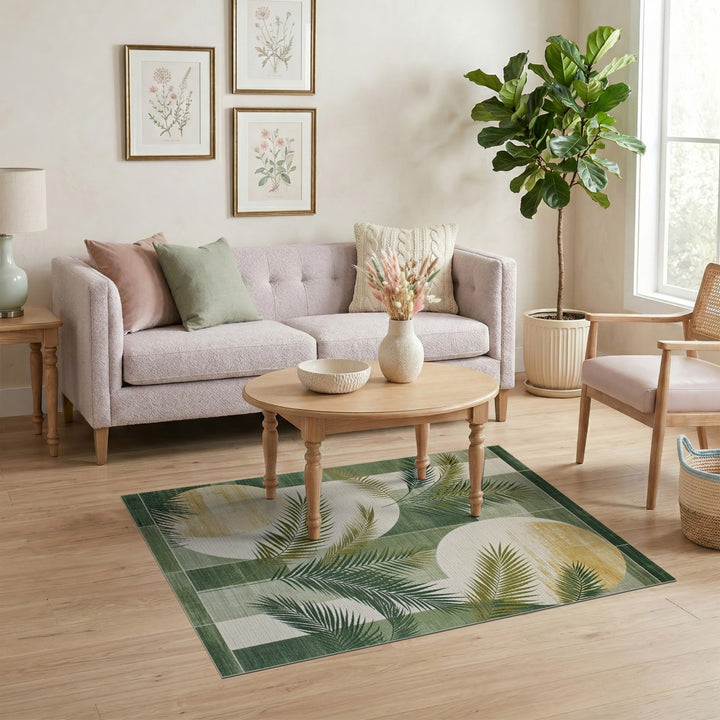 Geometric Modern Green Geometric Palm Leaf Area Rug