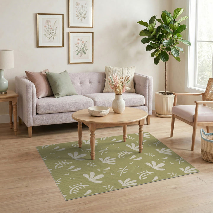 Sage Green Floral Washable Area Rug
