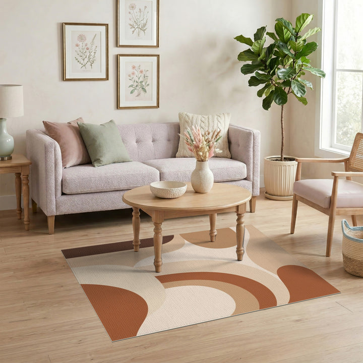 Warm Brown Abstract Washable Area Rug
