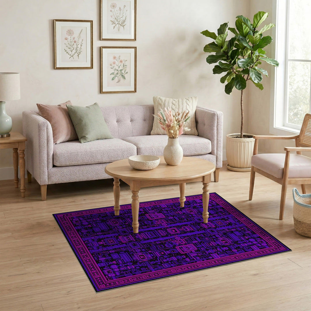 Purple Pixel Circuit Area Rug