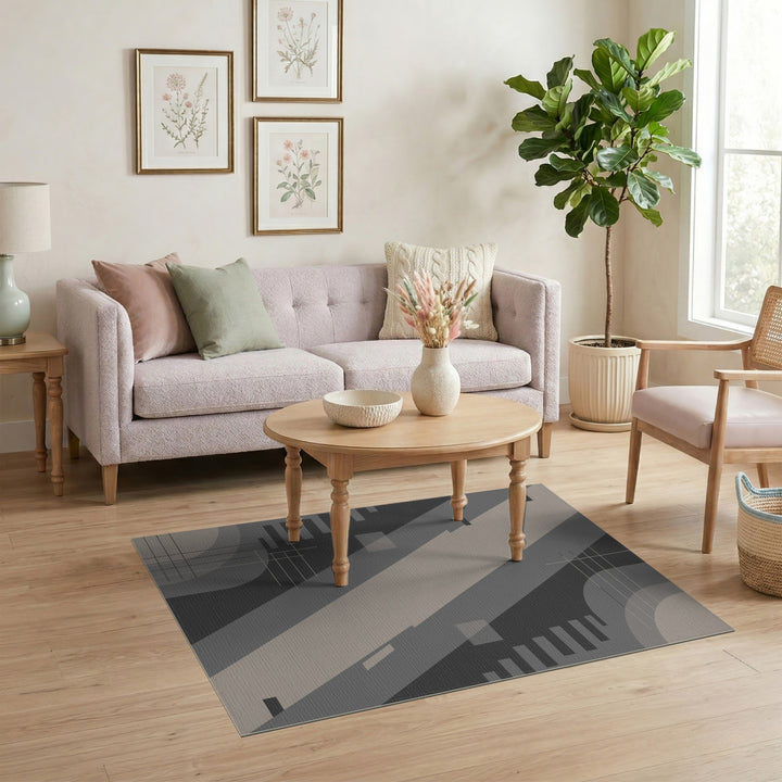 Grey Geometric Abstract Area Rug