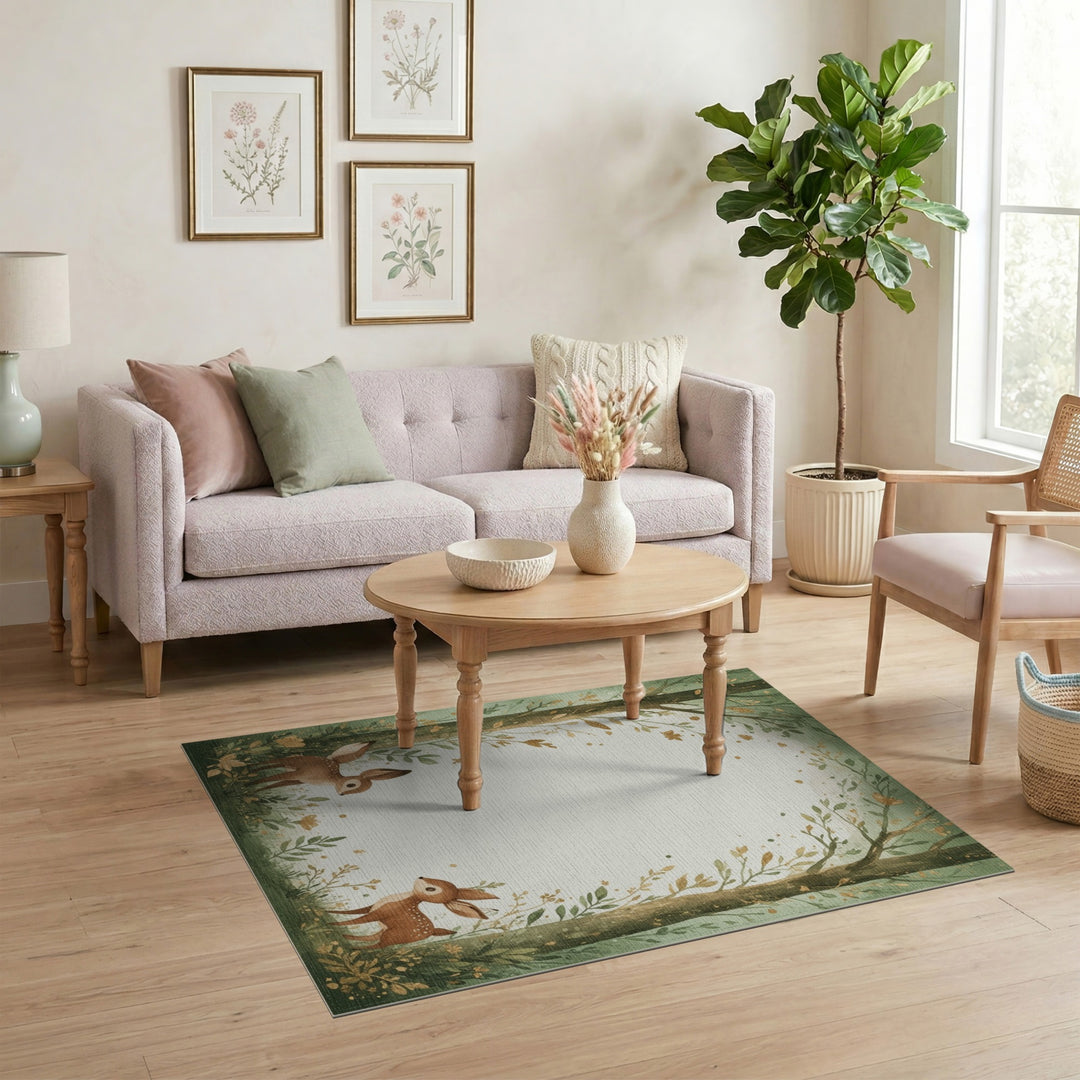 Whimsical Forest Fawns Kids Area Rug