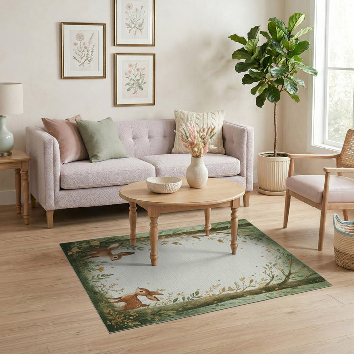 Whimsical Forest Fawns Kids Area Rug