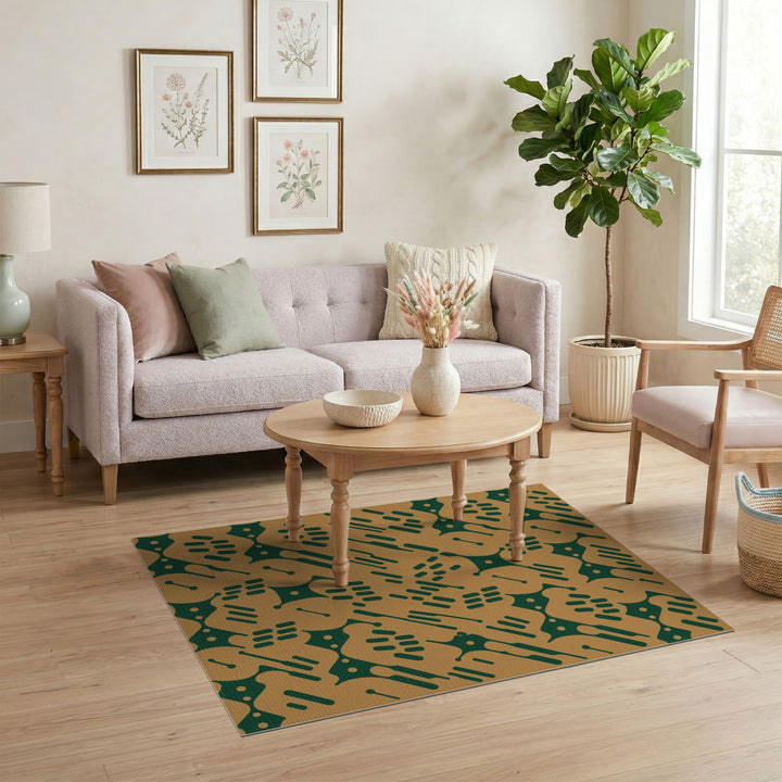 Abstract Green and Tan Area Rug