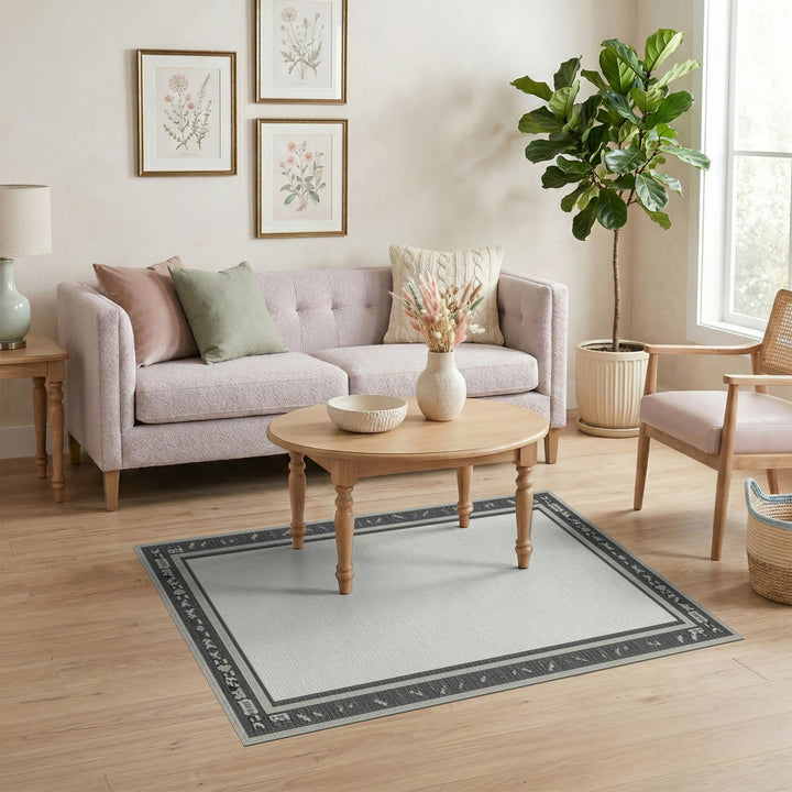 Black White Heritage Tribal Border Area Rug