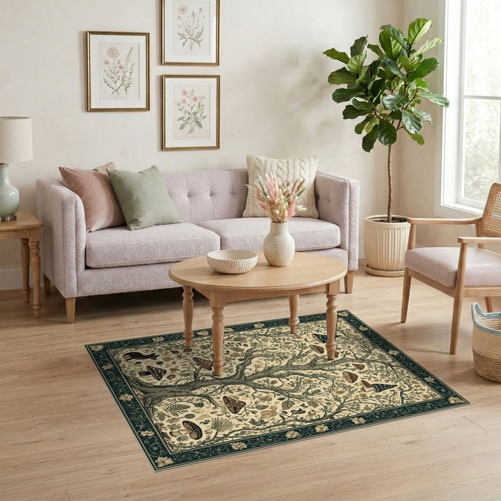 Vintage Mushroom Tree Fox Area Rug