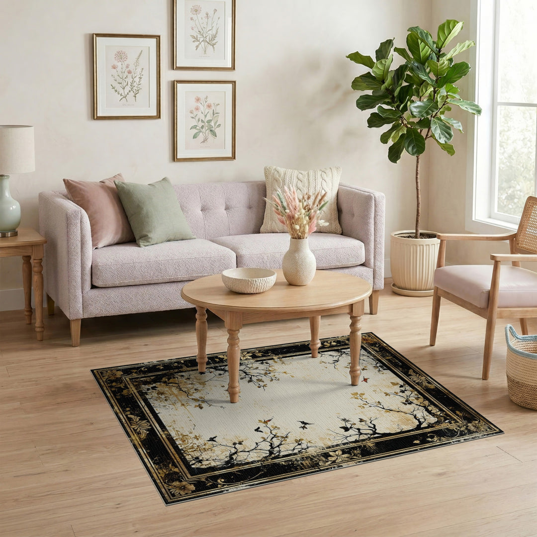 Distressed Vintage Butterfly Branch Beige Area Rug
