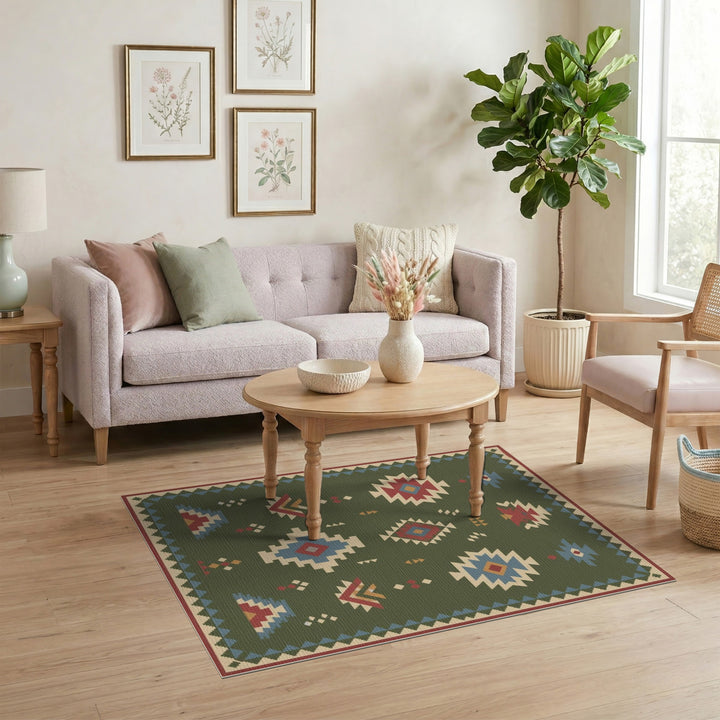 Green Geometric Green Southwestern Geometric Area Rug