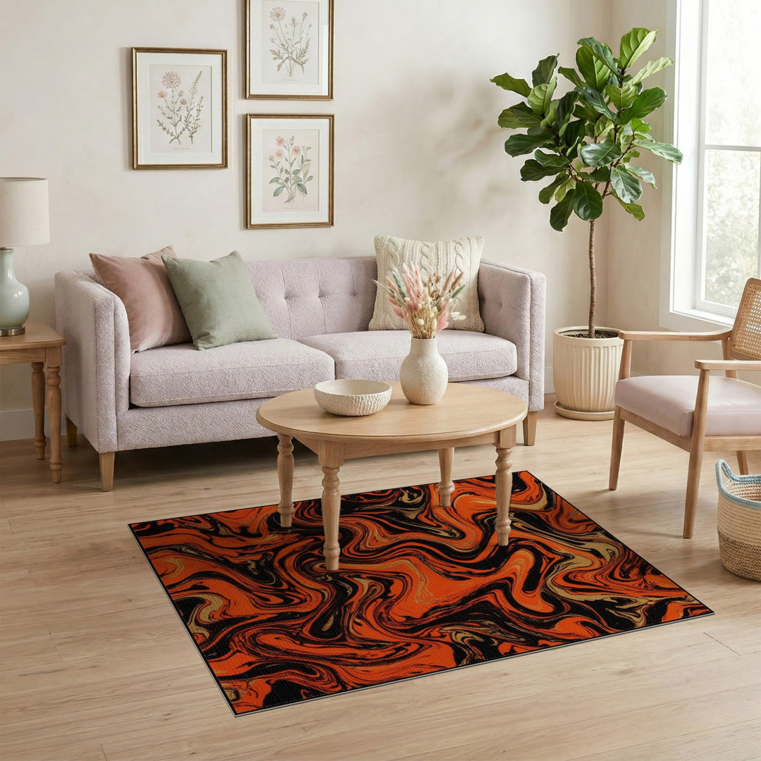 Abstract Area Orange Marble Swirl Area Rug