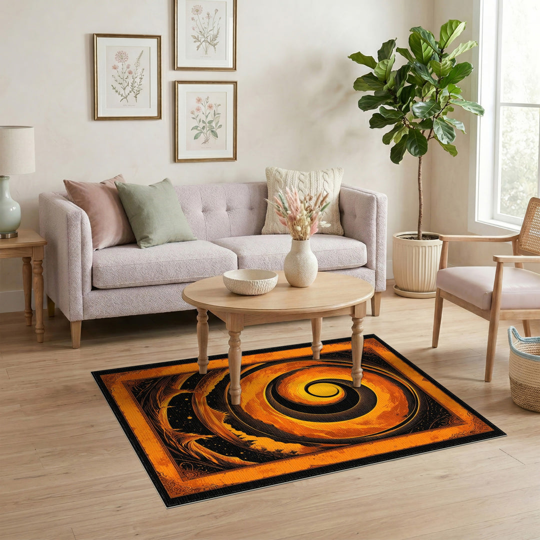 Abstract Area Orange Vortex Swirl Area Rug