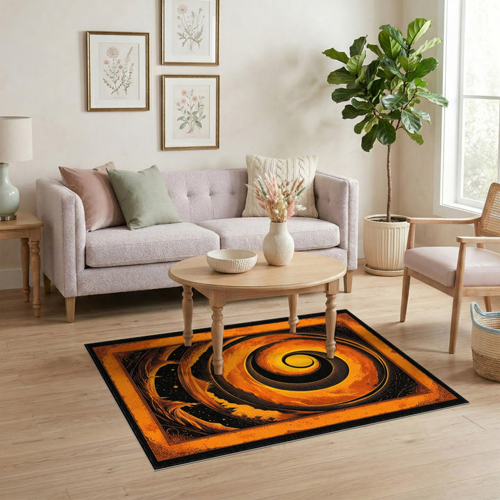 Abstract Area Orange Vortex Swirl Area Rug