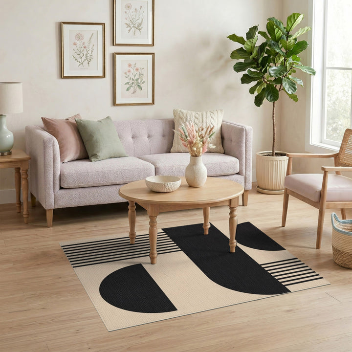 Geometric Modern Black and White Black Geometric Area Rug