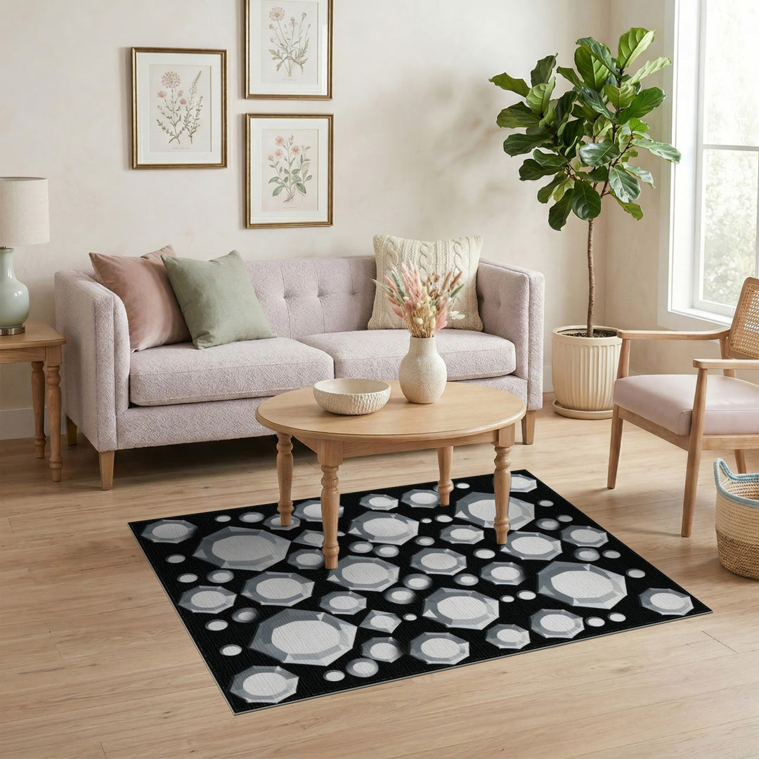 Black White Gemstone Cluster Area Rug
