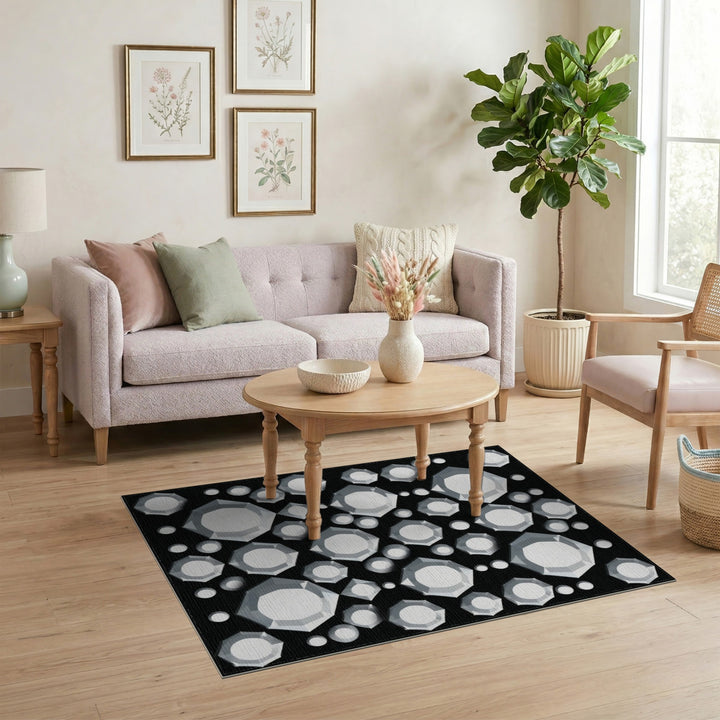 Black White Gemstone Cluster Area Rug