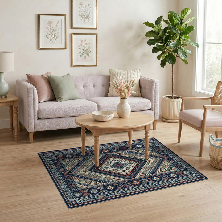 Navy Blue Tribal Diamond Area Rug