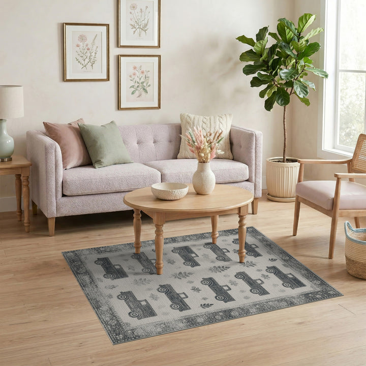 Vintage Truck Grey Area Rug