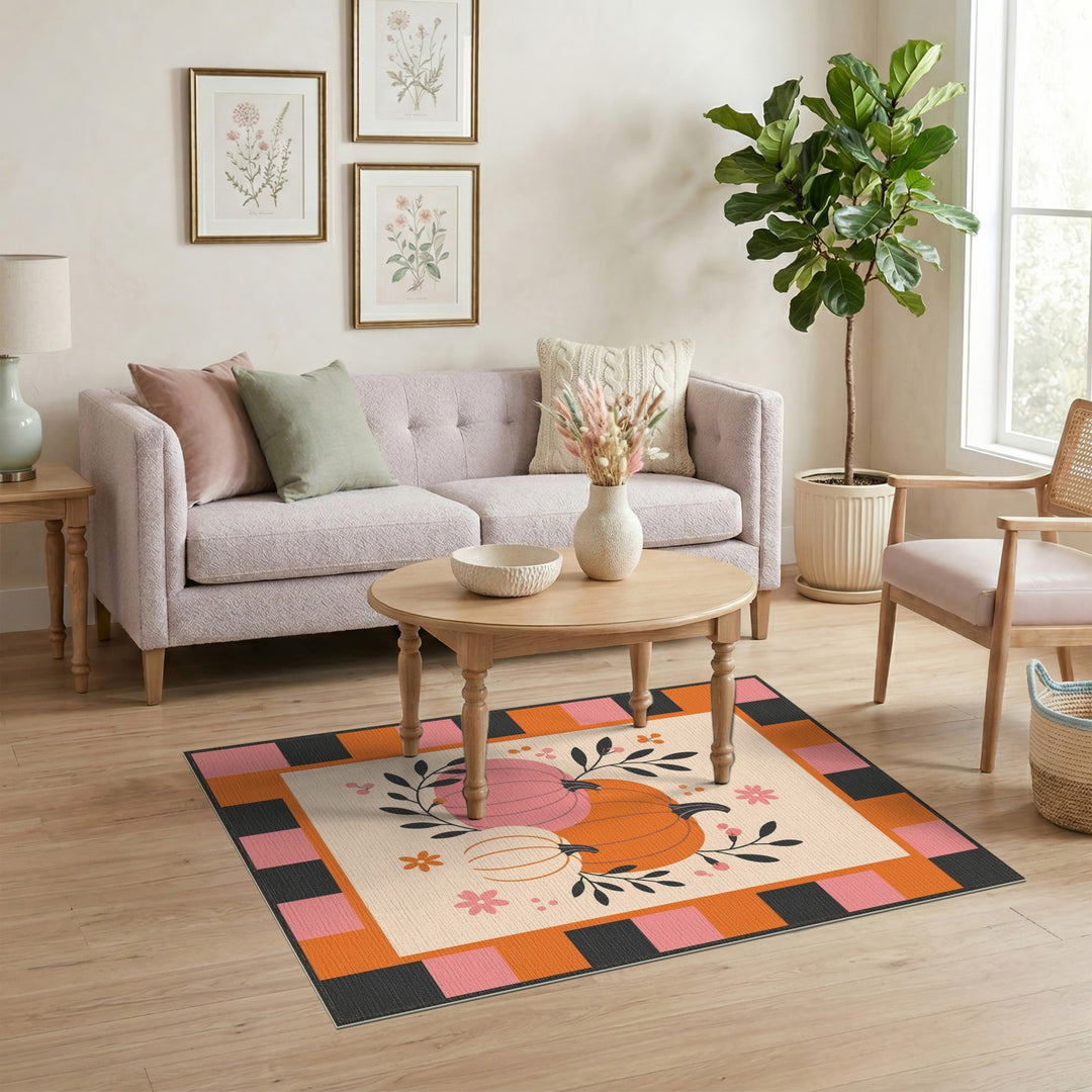 Pumpkin Trio Multi-Color Checkered Area Rug