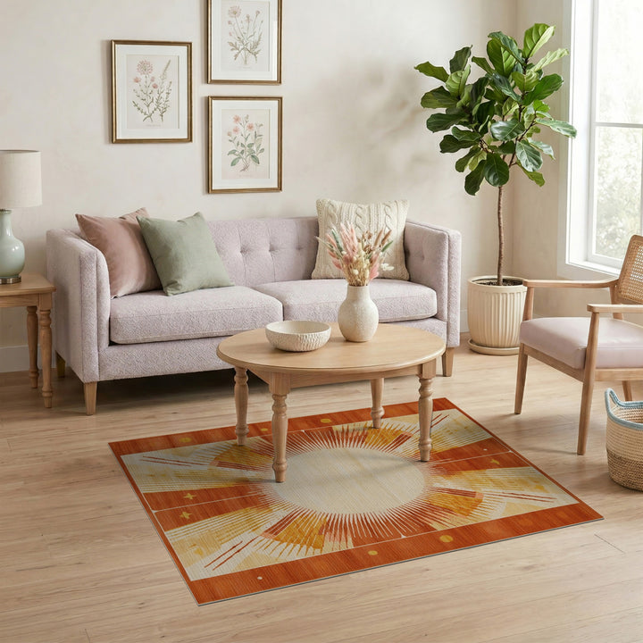 Orange Sunburst Geometric Orange Area Rug