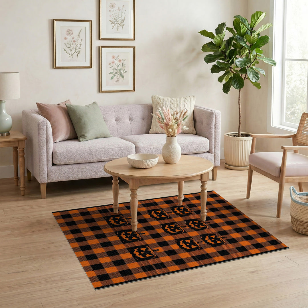 Orange Black Buffalo Check Pumpkin Area Rug