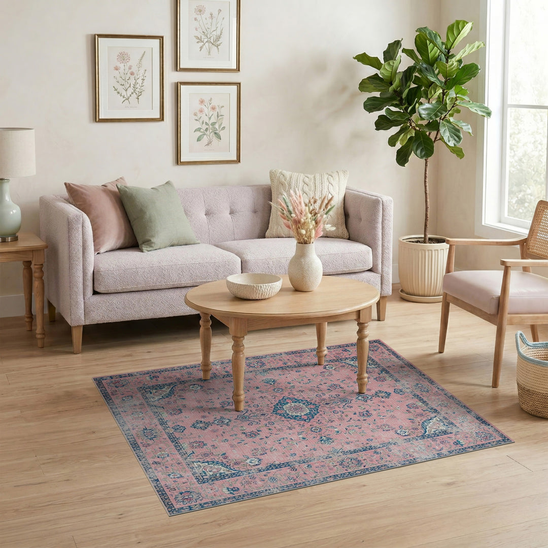 Pink Distressed Vintage Floral Area Rug