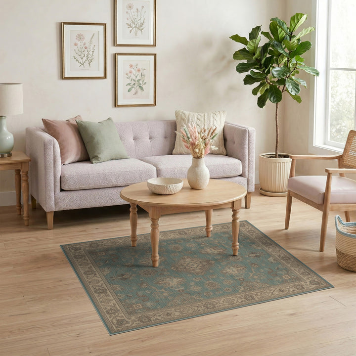 Teal Floral Vintage Area Rug