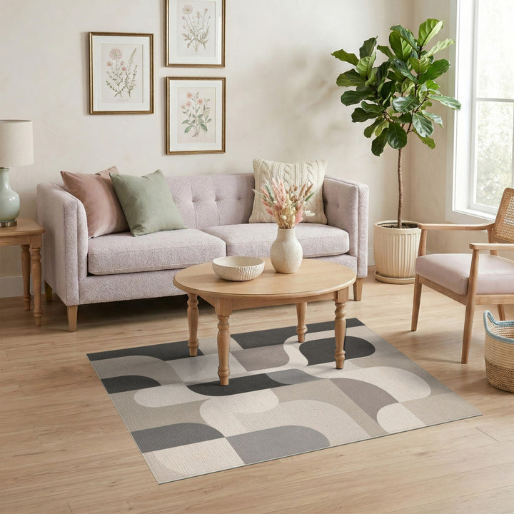 Beige Geometric Modern Area Rug
