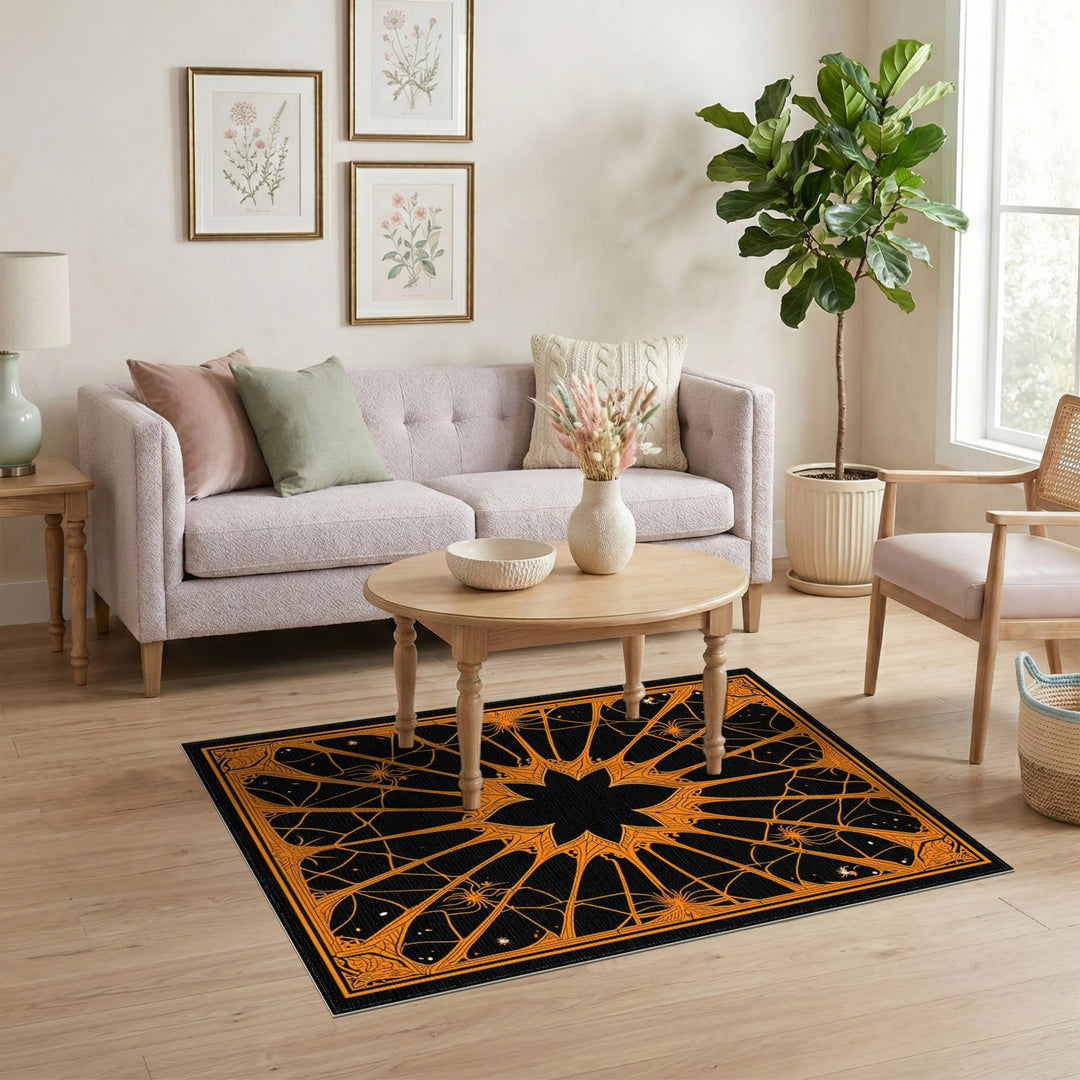 Orange Spider Web Symmetrical Area Rug