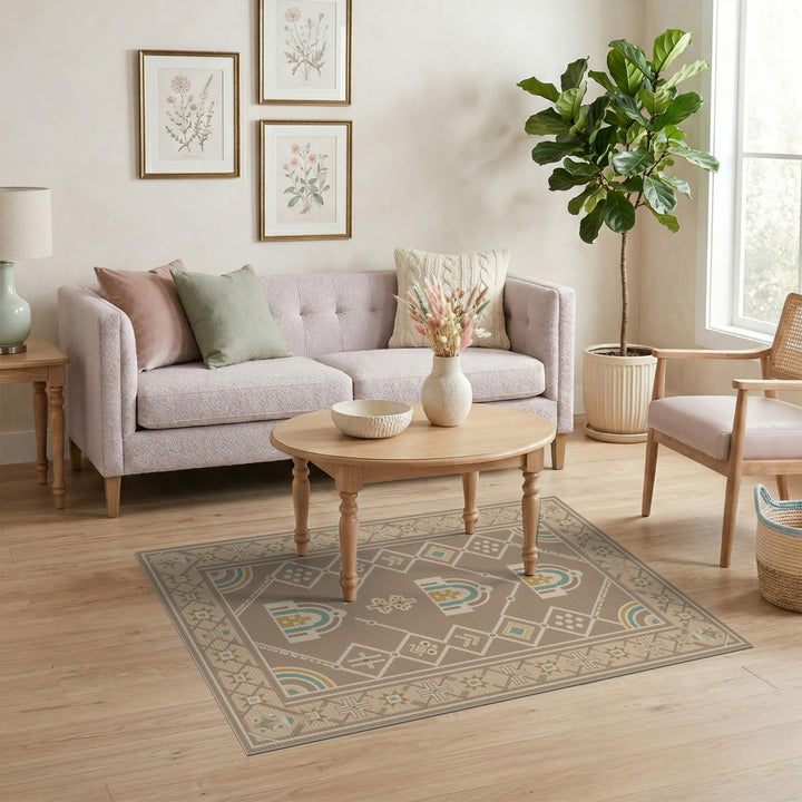 Beige Southwestern Geometric Area Rug