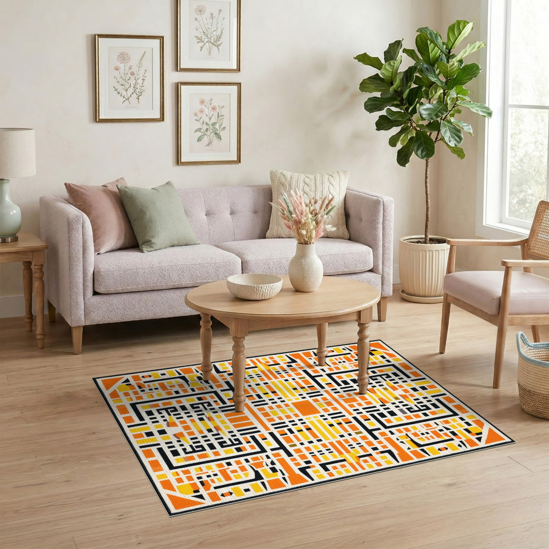 Orange Geometric Modern Area Rug