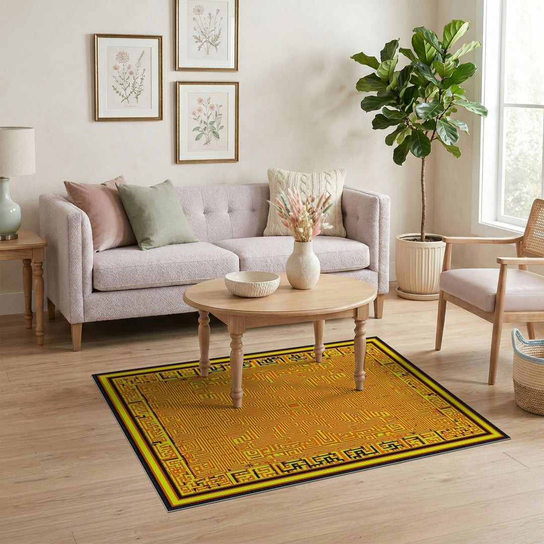 Yellow Geometric Labyrinth Area Rug