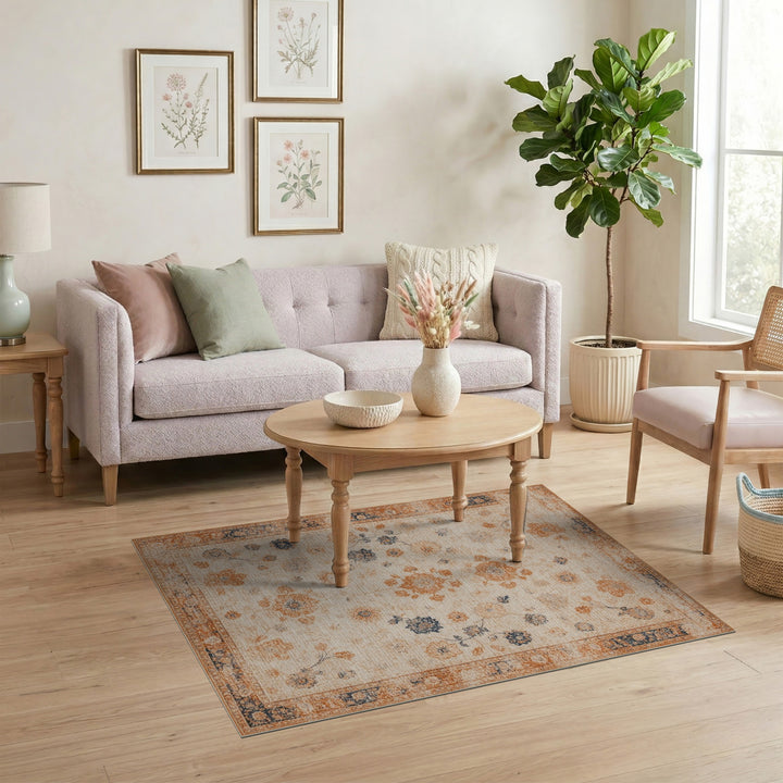 Beige Vintage Floral Area Rug