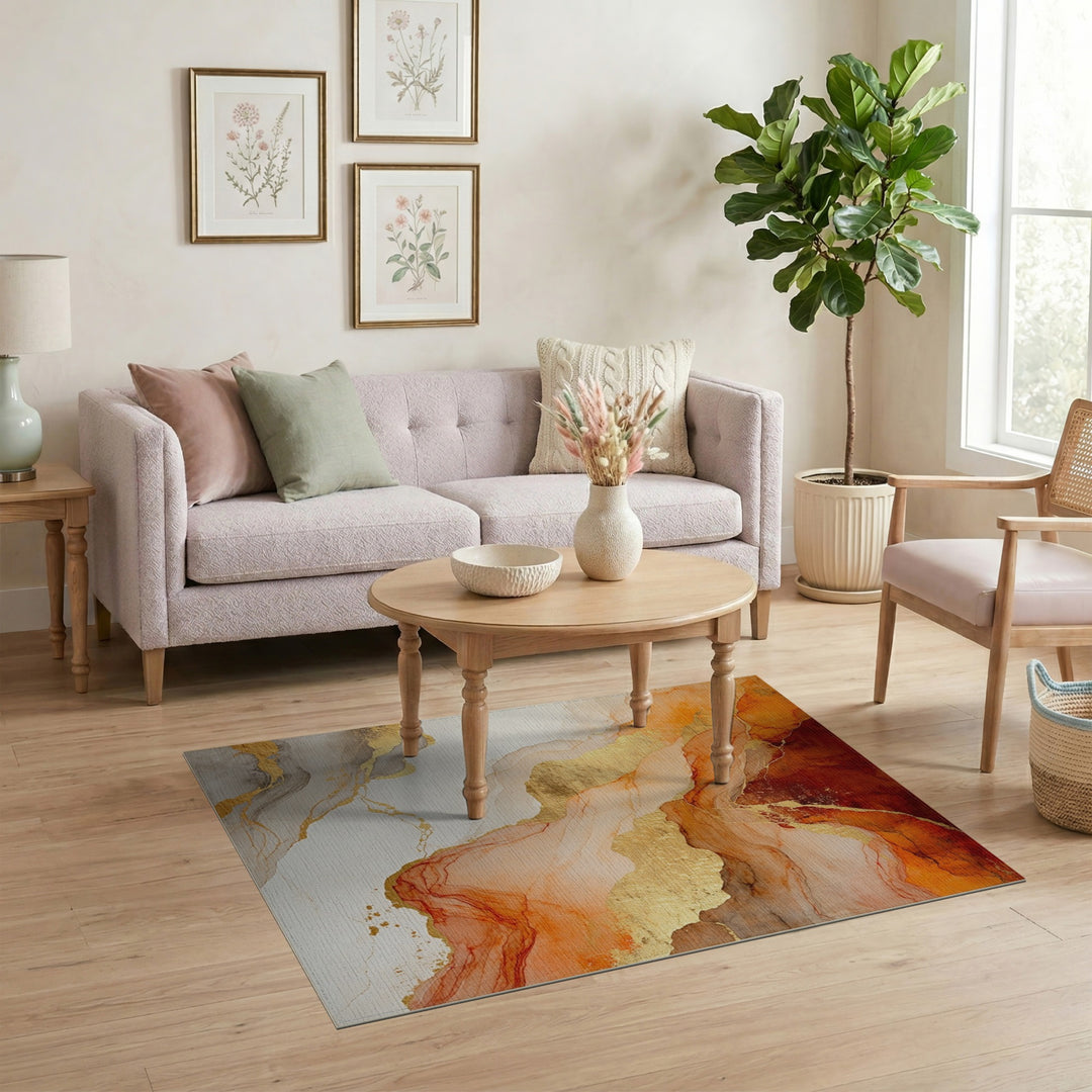 Fluid Orange Gold Abstract Area Rug