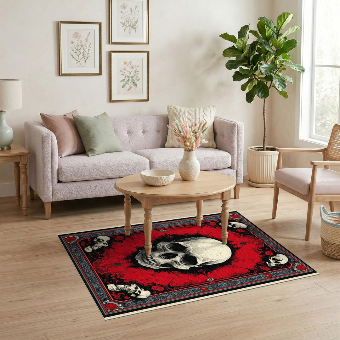 Gothic Skull Red Distressed Area Rug