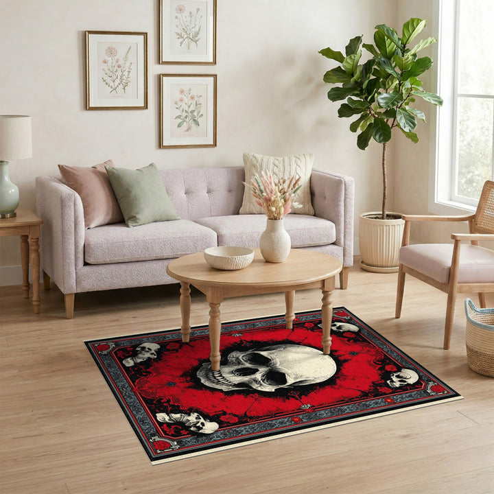 Gothic Skull Red Distressed Area Rug