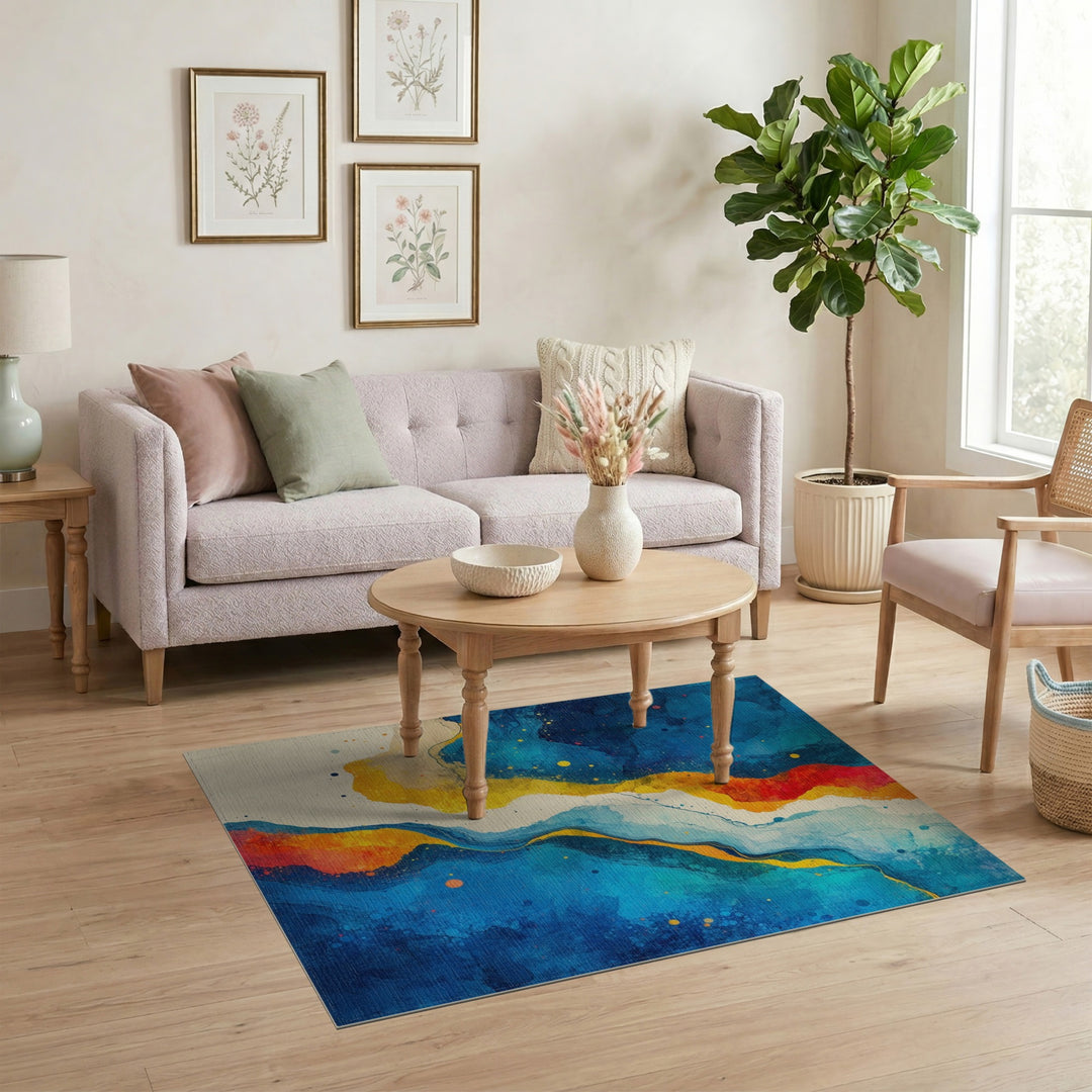 Blue Teal Abstract Fluid Area Rug