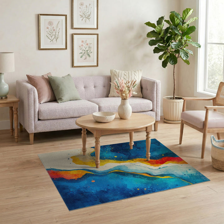 Blue Teal Abstract Fluid Area Rug