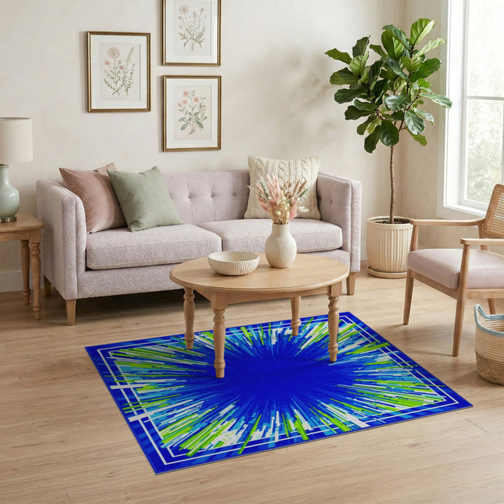 Radiant Blue Geometric Area Rug