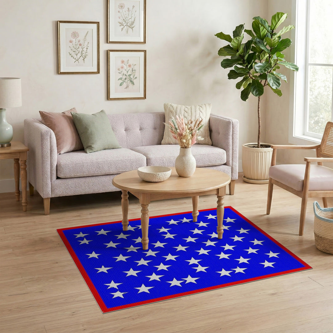 Blue Stars Area Rug with Red Border