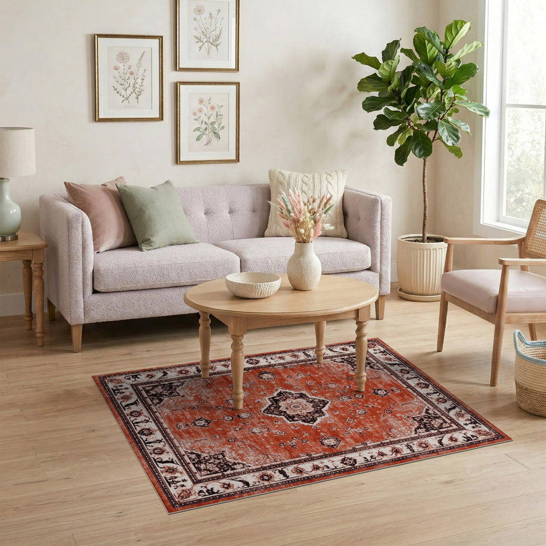 Medallion Red Distressed Vintage Medallion Area Rug