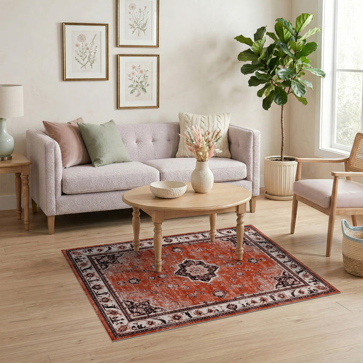 Medallion Red Distressed Vintage Medallion Area Rug