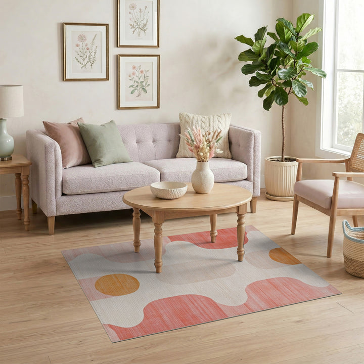 Pink Geometric Wave Geometric Modern Area Rug