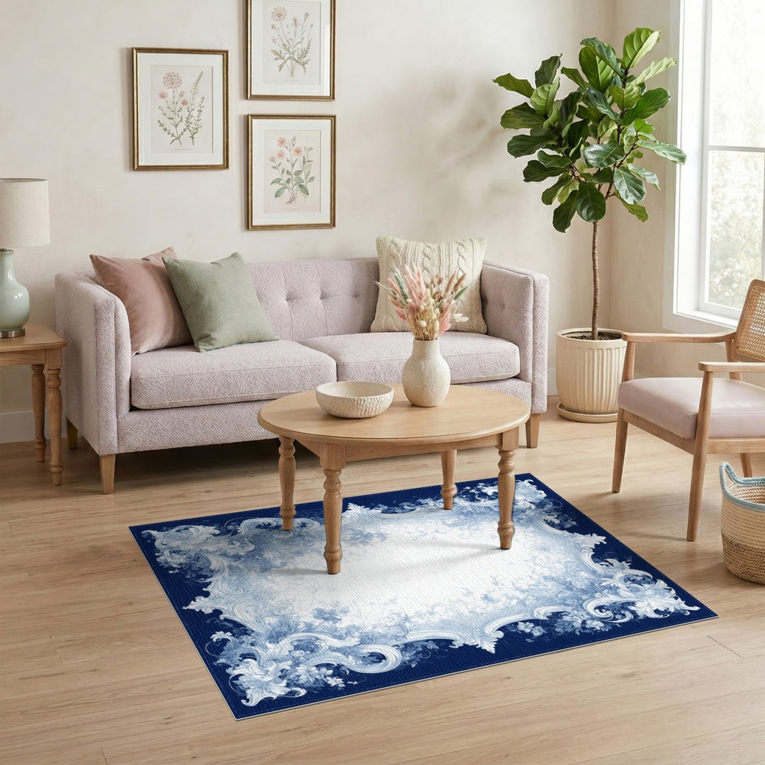 Blue Floral Vintage Ornate Area Rug
