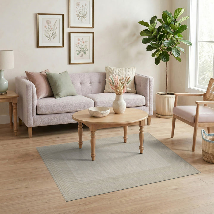 Beige Geometric Border Neutral Area Rug