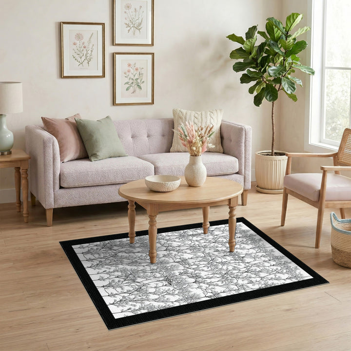Black White Abstract Branch Area Rug