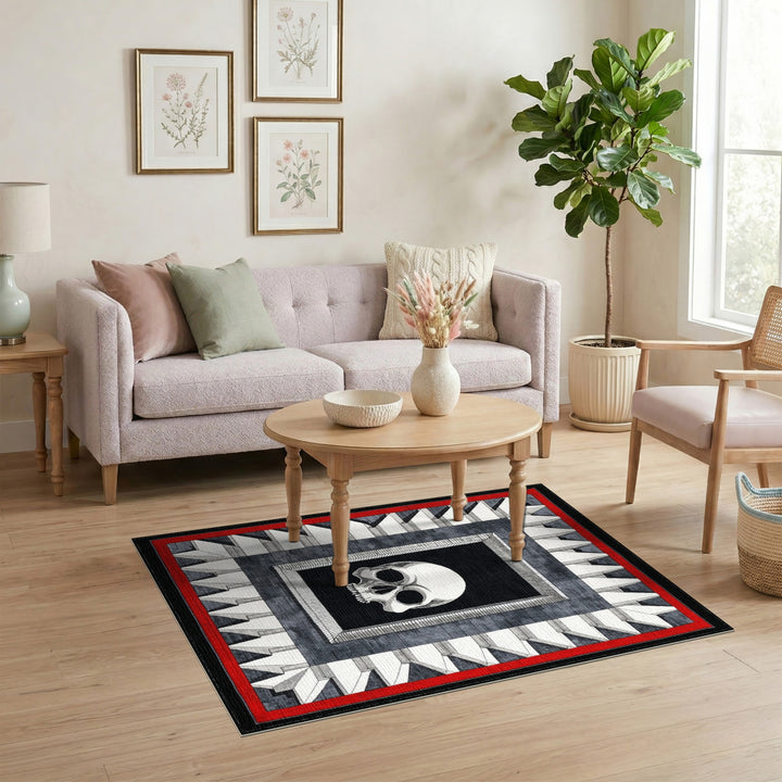 Framed Skull Black White Area Rug