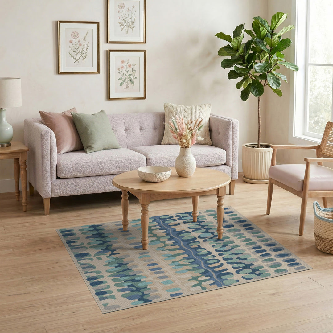 Blue Teal Abstract Oval Area Rug