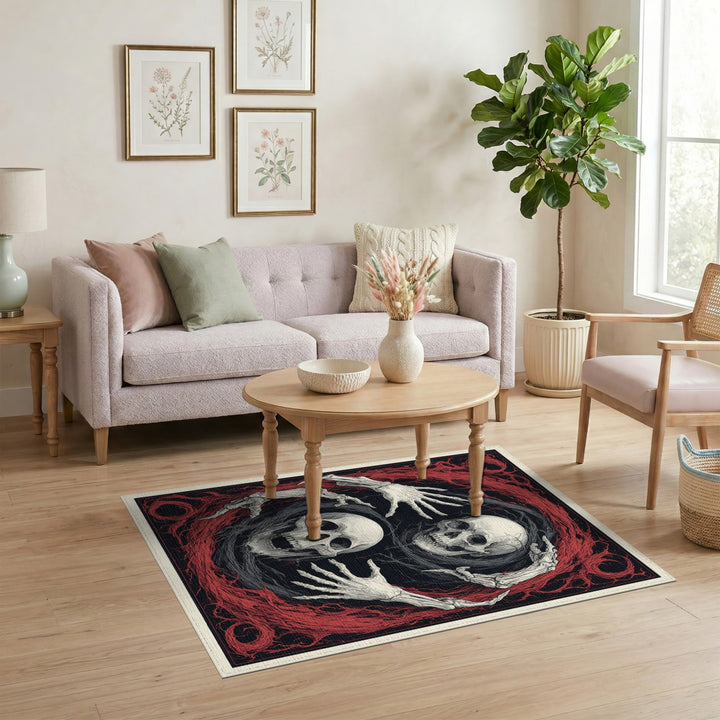Gothic Skull Hands Red Swirl Rug