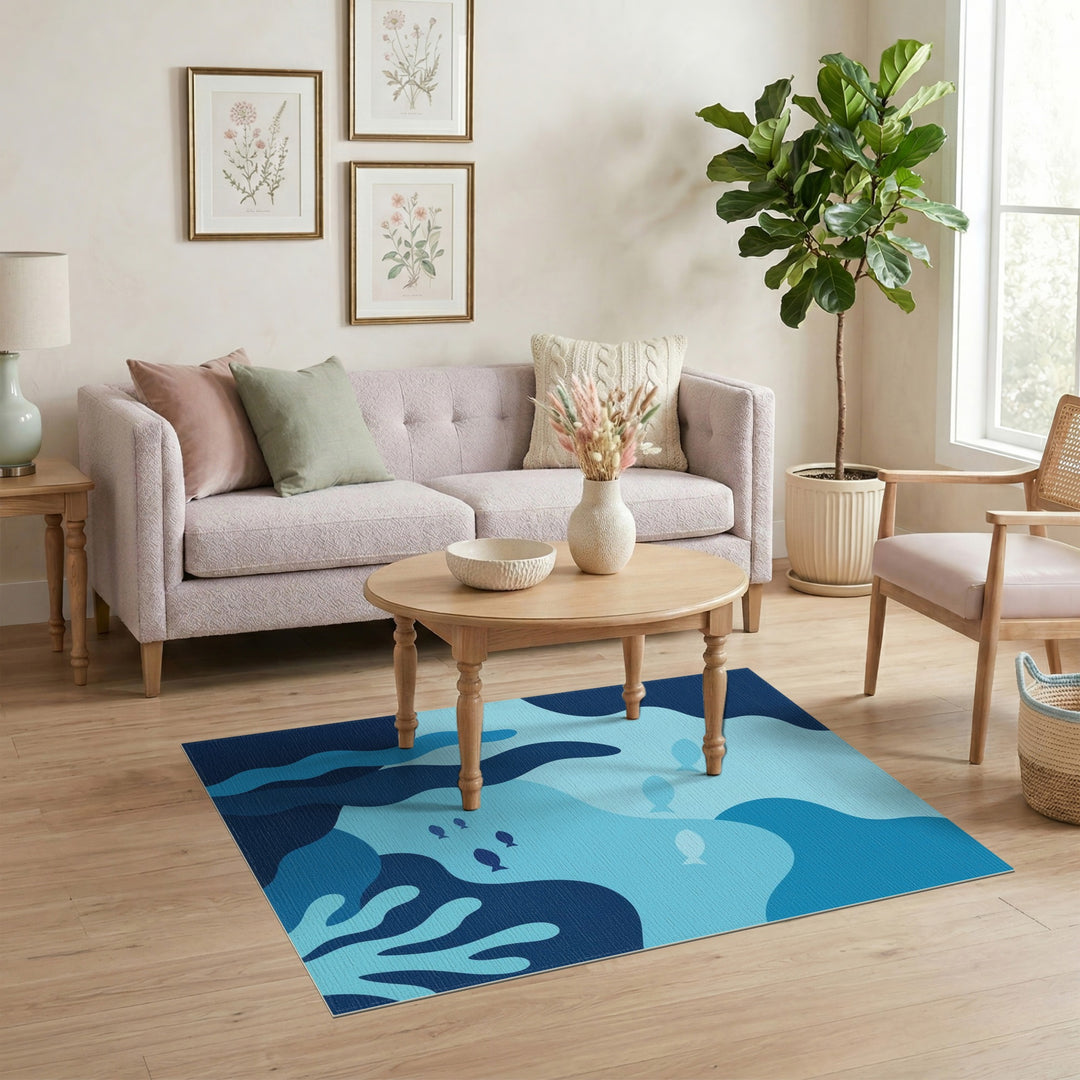 Blue and Teal Blue Teal Coastal Fish Area Rug