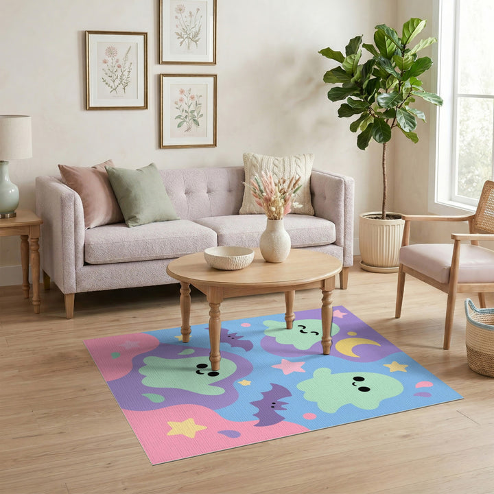 Cute Ghost Bat Pastel Kids Area Rug